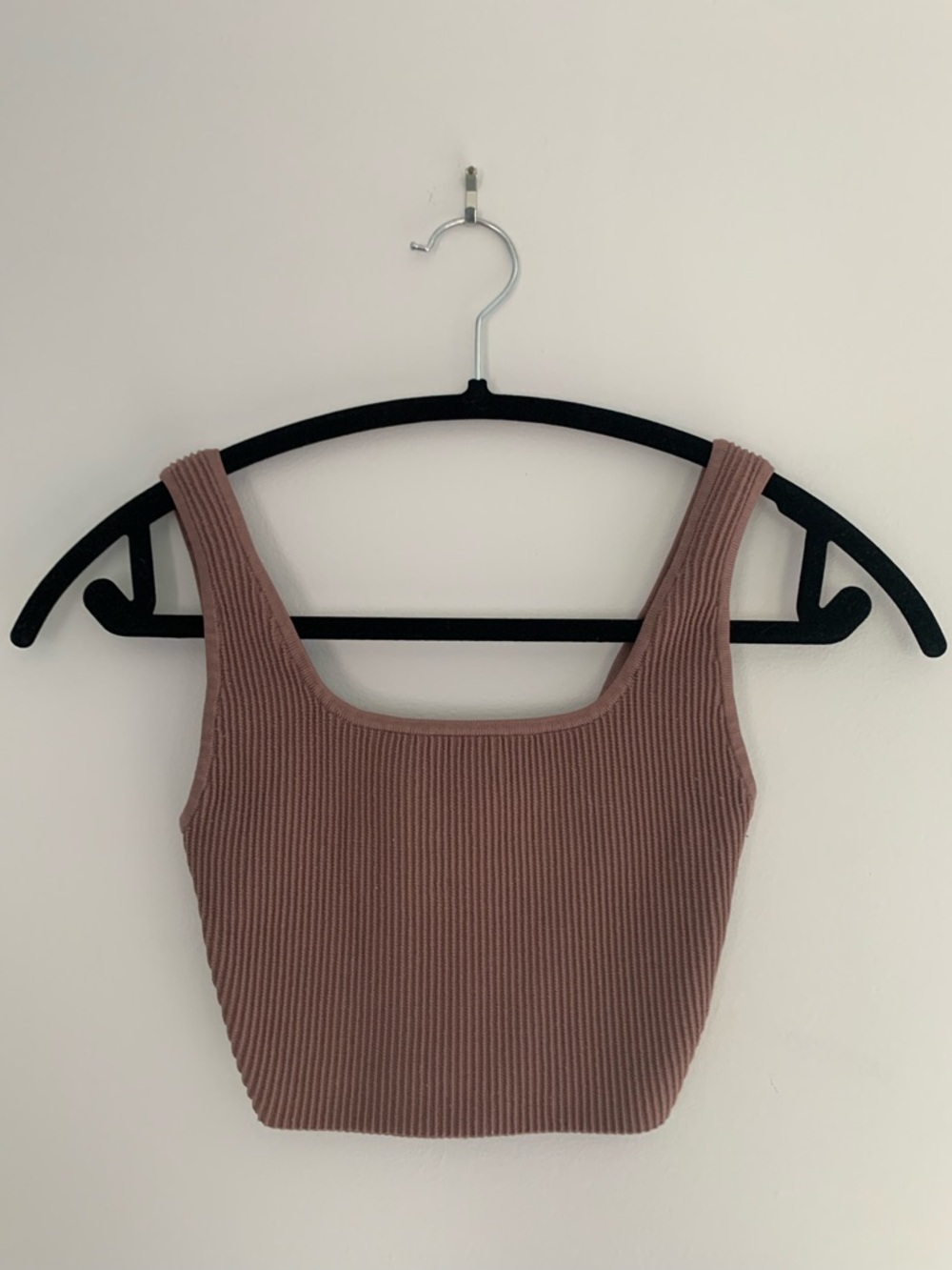 Babaton Ribbed Square-Neck Crop Tank - Mauve Taupe